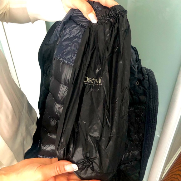 DKNY Foldable Down Hooded Jacket with Buckle - Dark Blue & Black - Picture 10 of 11